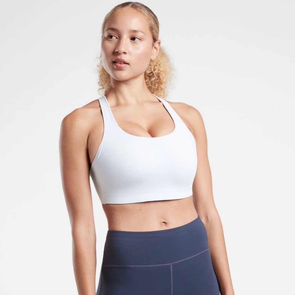 Athleta high support sports bra in Snowfall blue color